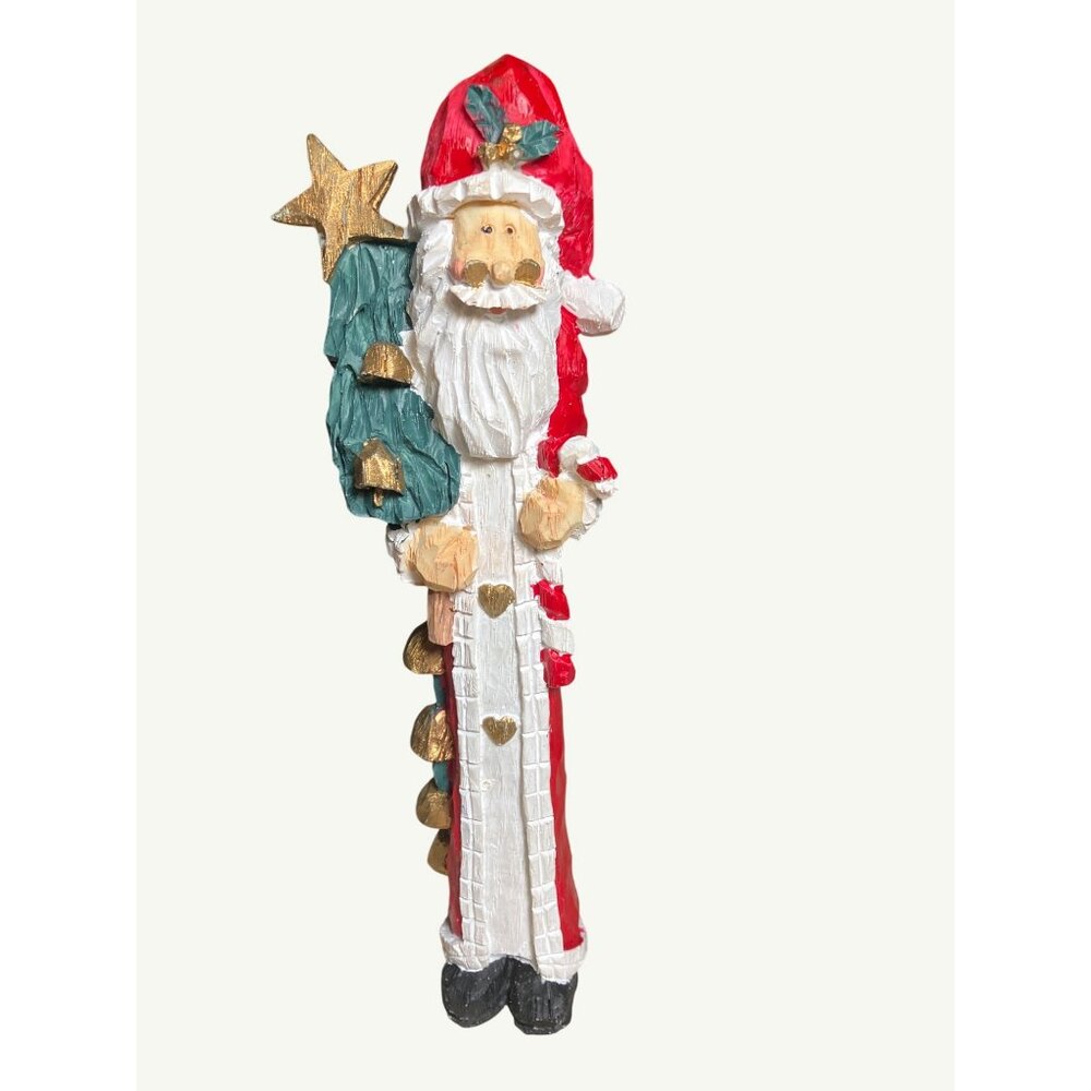 Thin Santa Claus Figurine With Star and Bells Accent Christmas Decor